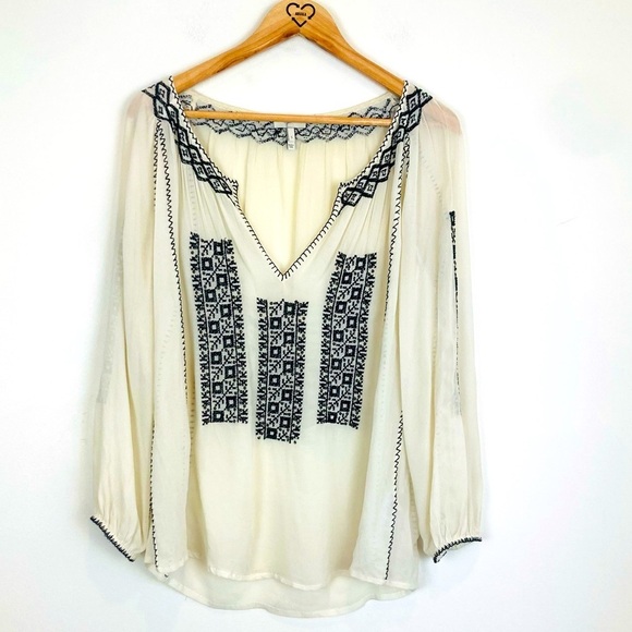 Joie cream colored silk chiffon sheer embroidered boho blouse. Small - Picture 1 of 6